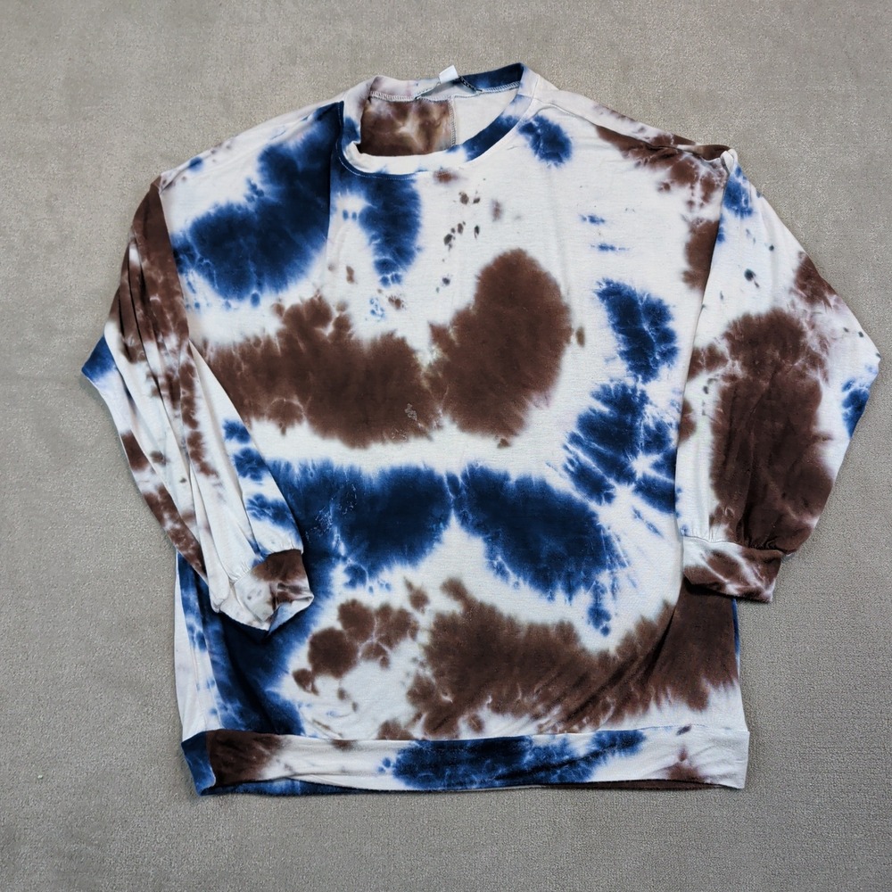 HYFVE Y2K Tie Dye Pullover Top L Blue Brown Oversized Streetwear Loungewear